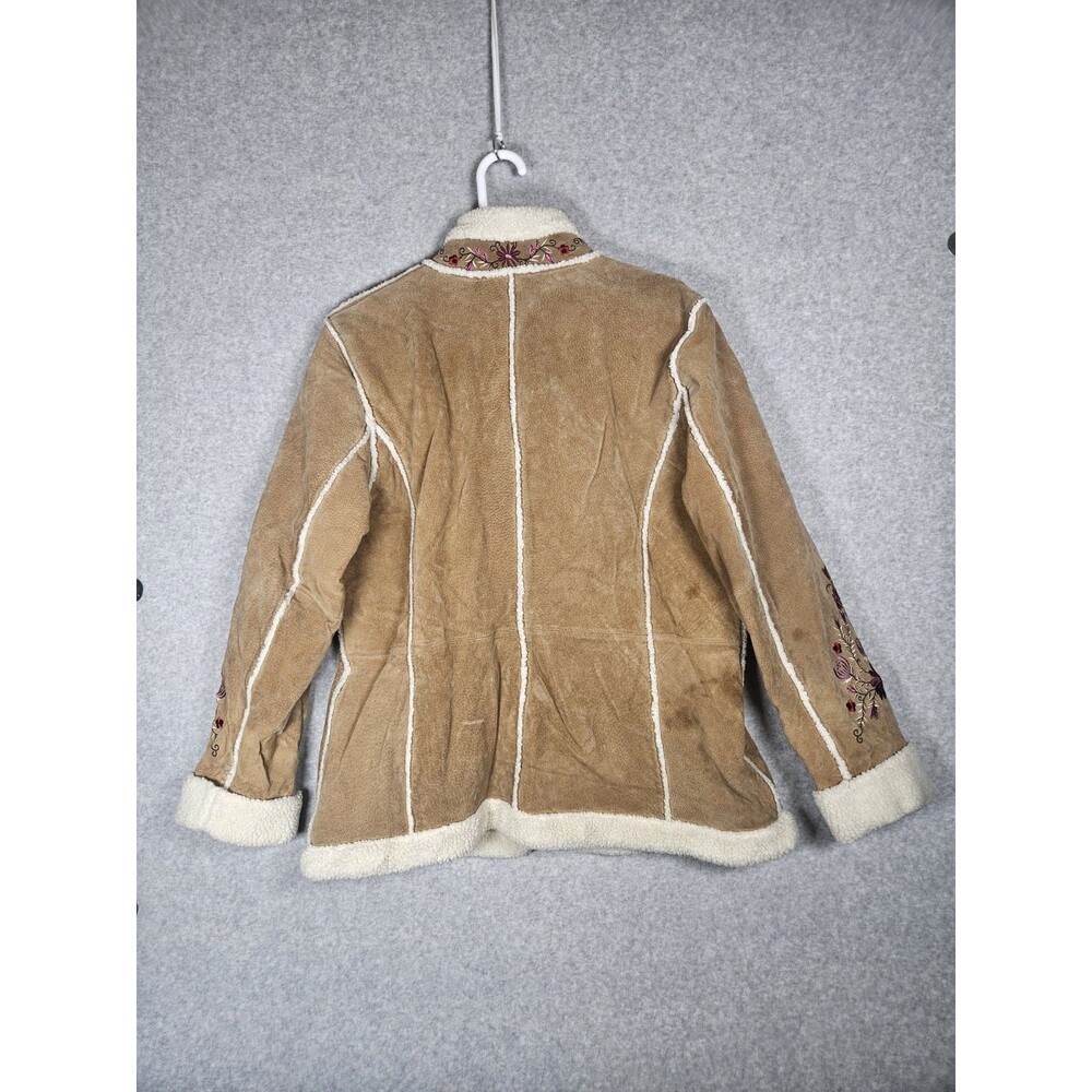 Vintage 90's St John's Bay Sherpa Coat XL Phoebe Buffay Embroidered Suede Jacket - Picture 3 of 16